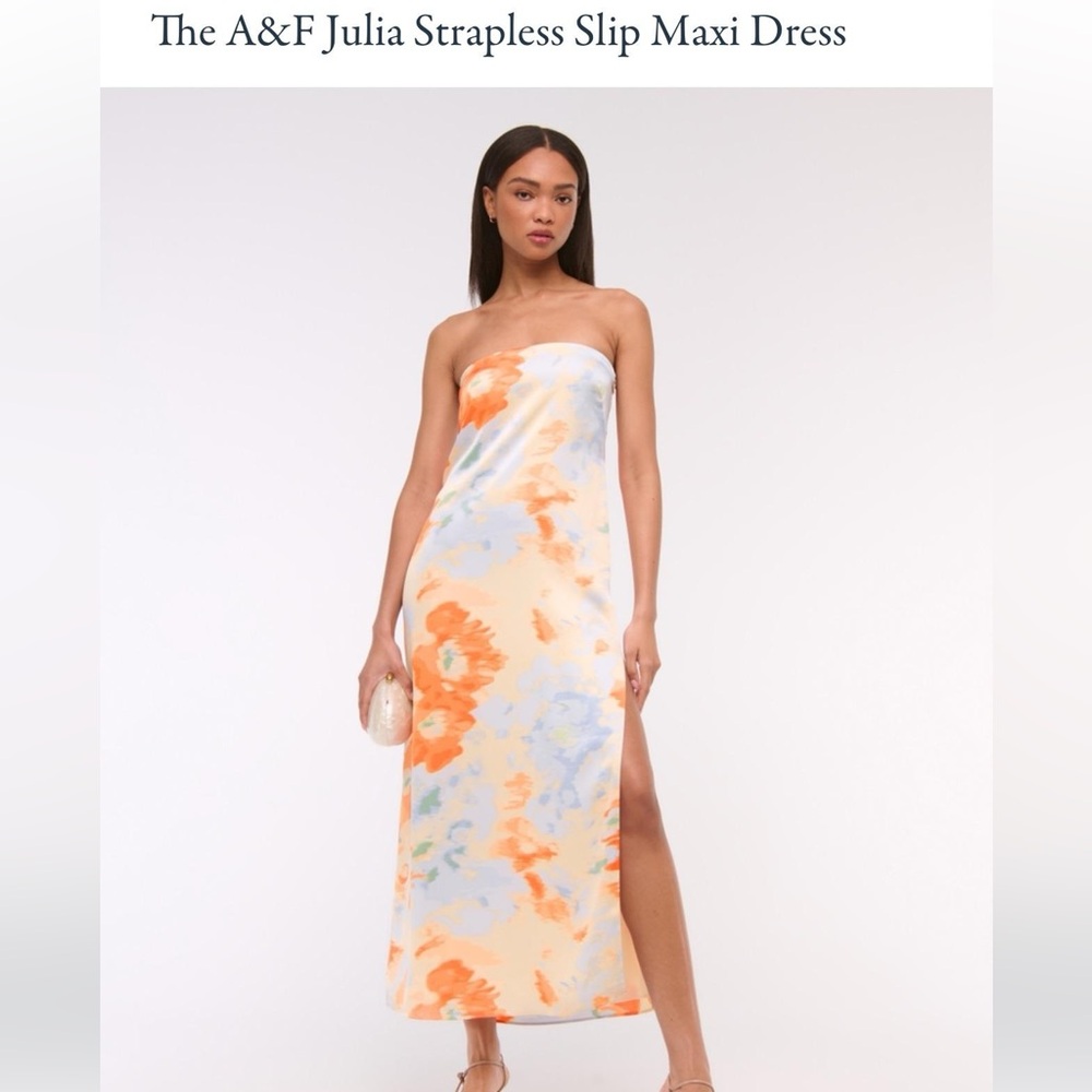 Abercrombie & Fitch Floral Strapless Maxi Dress - Orange and Blue